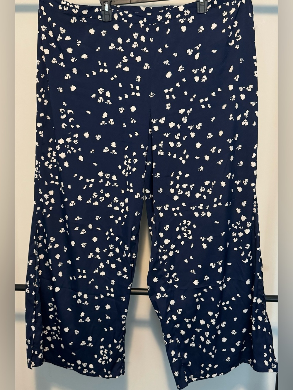 Jessica Simpson Navy and White Floral Palazzo with Side Slit Pants.